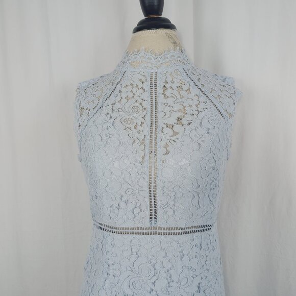 Bardot Lace Dress 8 Medium Blue Midi Pencil - Picture 3 of 10